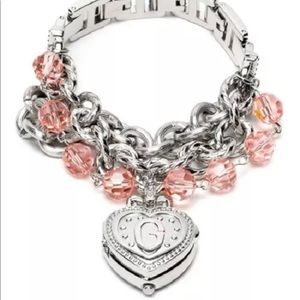 Vintage Y2K GUESS Crystal Stainless Steel Heart locket watch